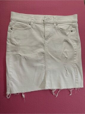 LOFT White Distressed Denim Mini Skirt
